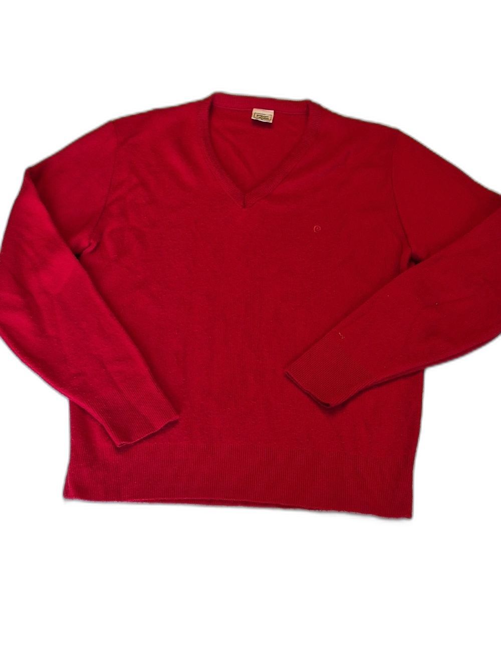 VTG Pierre Cardin Men's Bright Red V-Neck Sweater Size L Lightweight Preppy